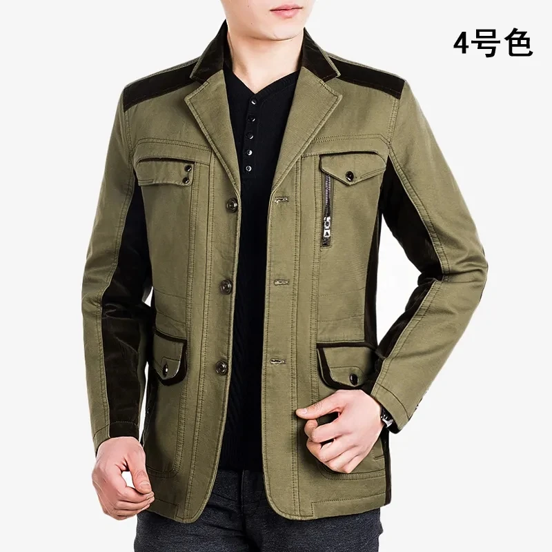 

Men Jacket Casual Suit Collar Single-Breasted Patchwork Coat Spring Autumn New Long Sleeves Outerwear Pocket Jaqueta Masculina