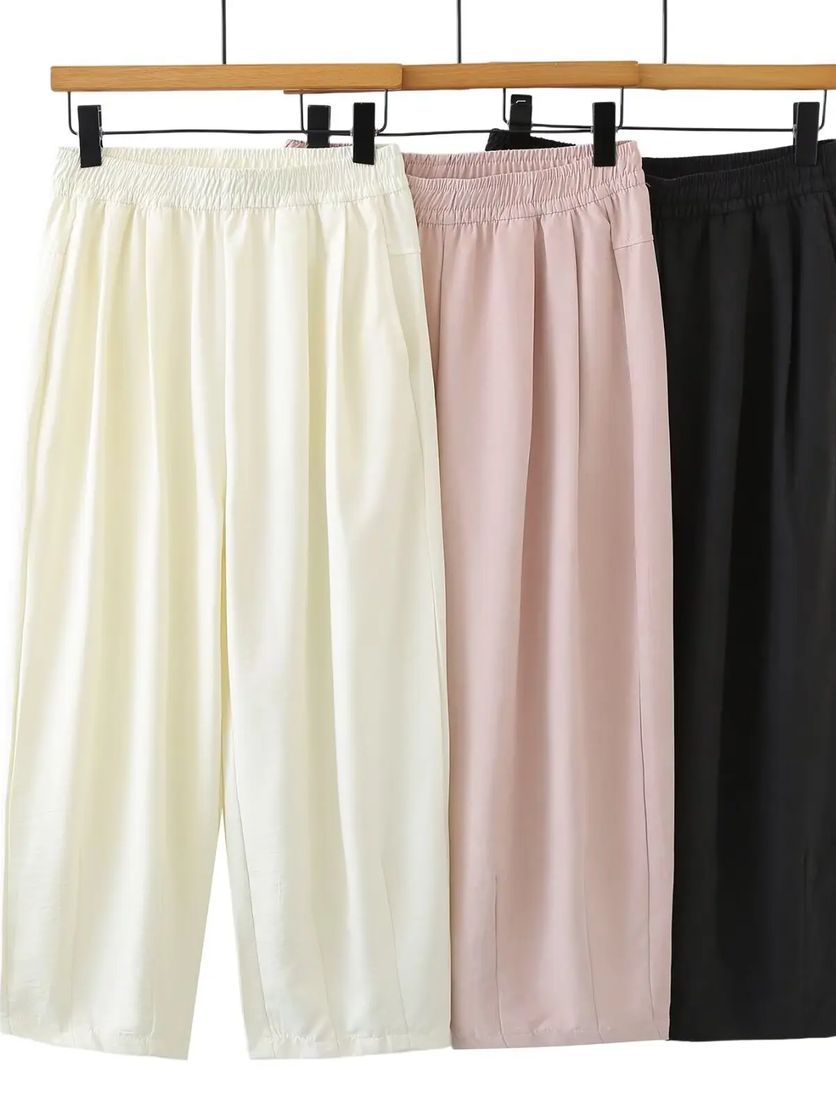 

Loose Wide Leg Pants Women's Summer Korean Style Elastic Waist Casual Trousers Nine Points Loose Draping Feeling Pants