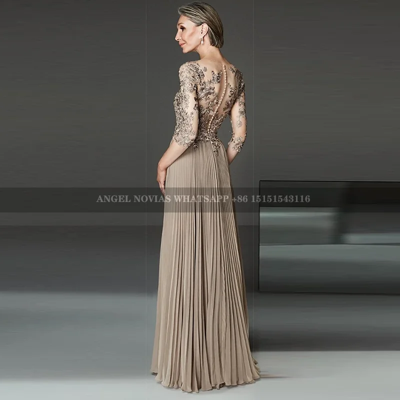 Long Luxury Pleats Mother of the Bride Dresses with Buttons Wedding Guest Dress vestidos de fiestas elegantes mujer