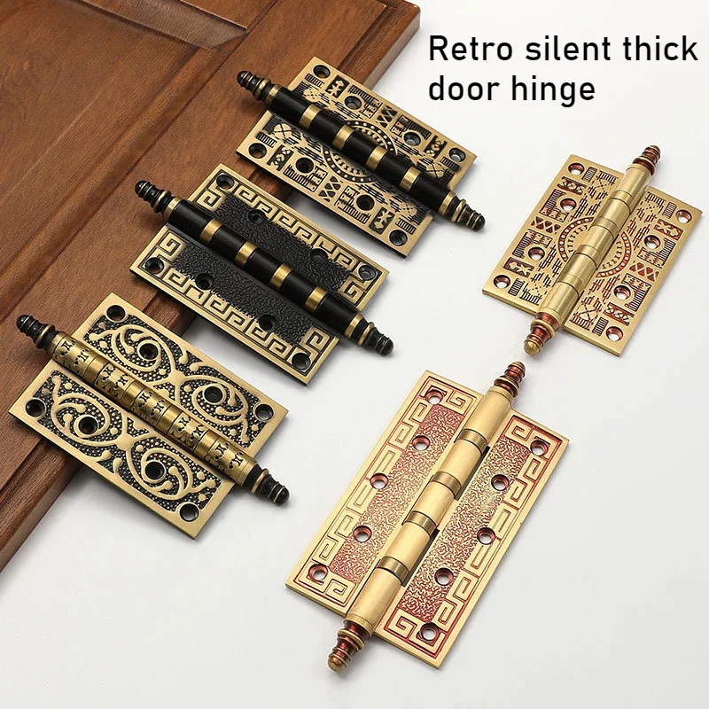 All Copper European Style 4-inch 5-inch Chinese Style Wooden Door Hinges Flat Opening Retro Silent Loose Leaf Thickened