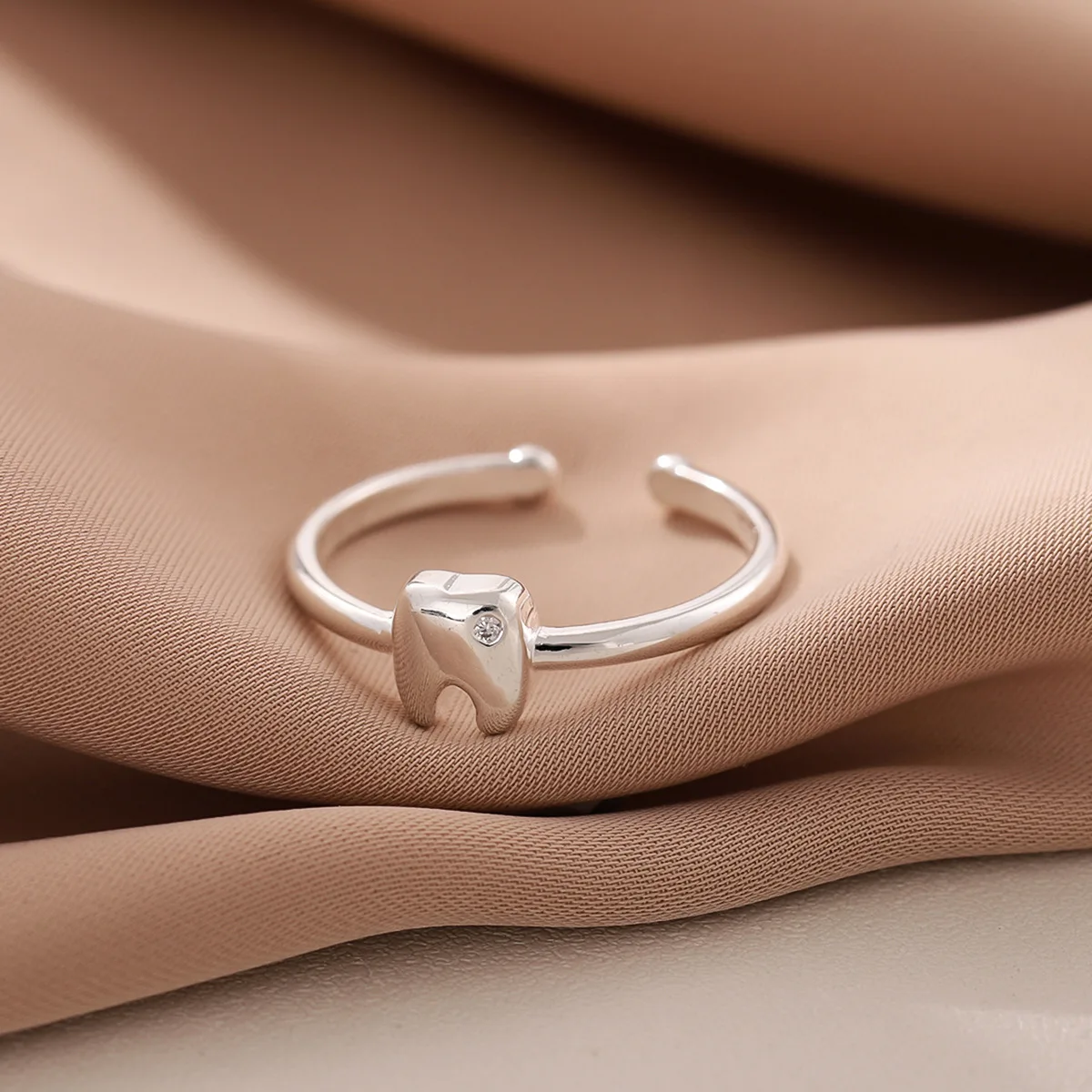 

Vintage Punk 925 Sterling Silver Tooth Shape Rhinestone Open Rings For Women Girl Sterling-Silver-Jewelry XR207