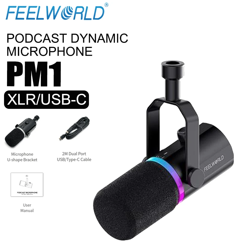 

FEELWORLD PM1 Dynamic Microphone for Podcasting Recording Gaming Live Streaming XLR/USB Dynamic Microphone