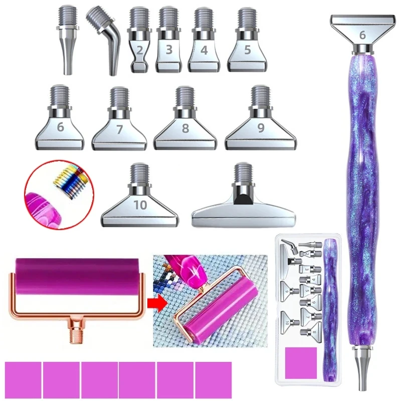 HOMFUN 20 Pcs Diamond Painting Art Pen Kit Ergonomic Comfort Grip, Silvery Diamond Bits Roller Clay in Gift Box, Ideal DIY Tools