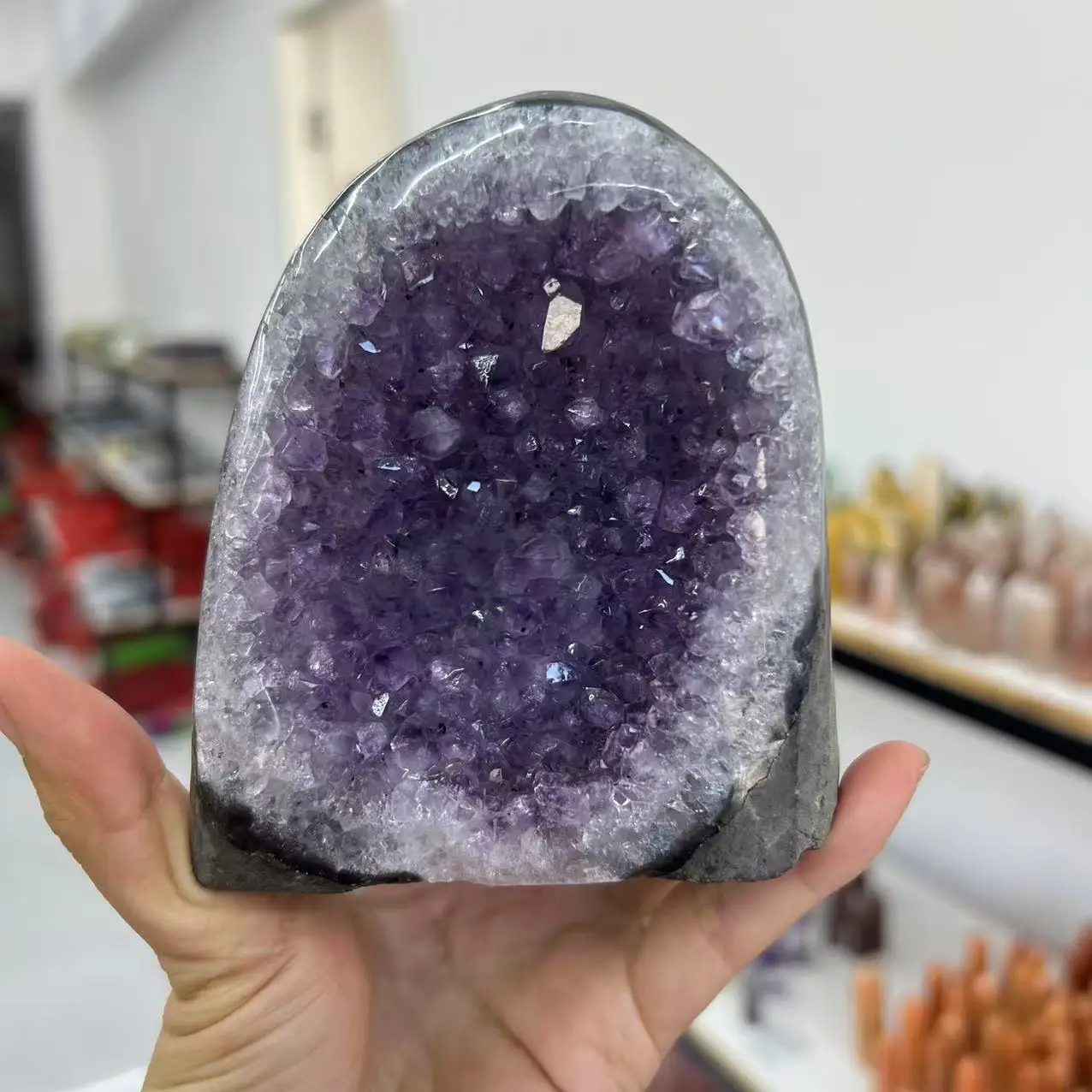 710g 9.8cm Natural Uruguay Dream Amethyst Quartz Crystal Cluster stand