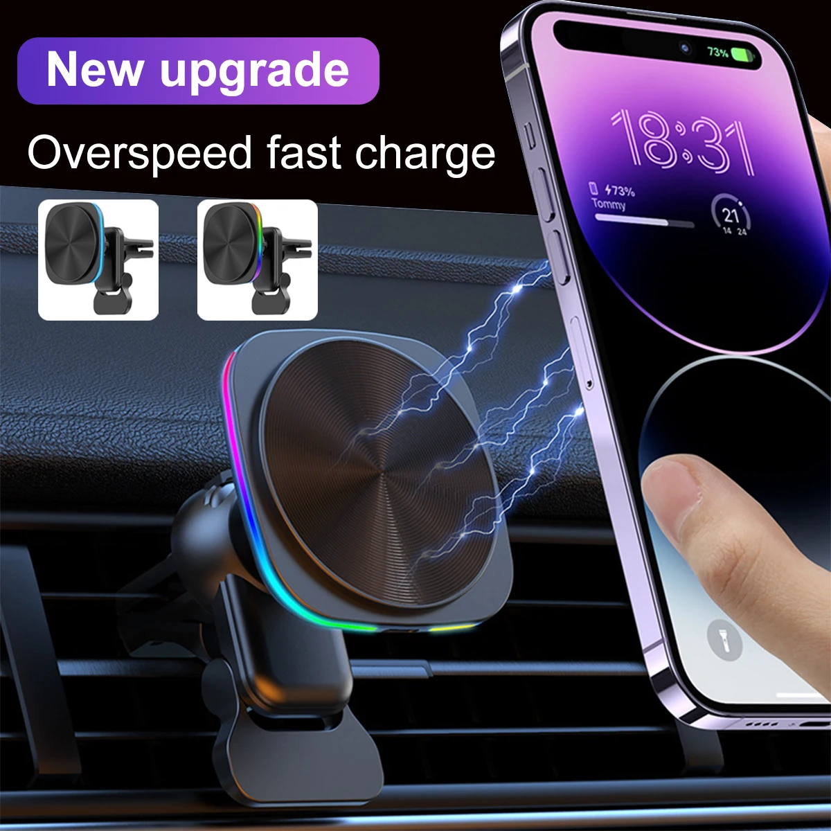 

15W RGB Magnetic Car Wireless Charger For iPhone 12 13 14 15 Pro Max Macsafe Car Phone Holder Stand Mount Fast Charging Station