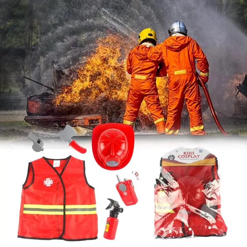 Halloween Cosplay Kids Firefighter Uniform Children Sam Fireman Role Play Clothing Work Suit Boy Girl Performance Party Costumes