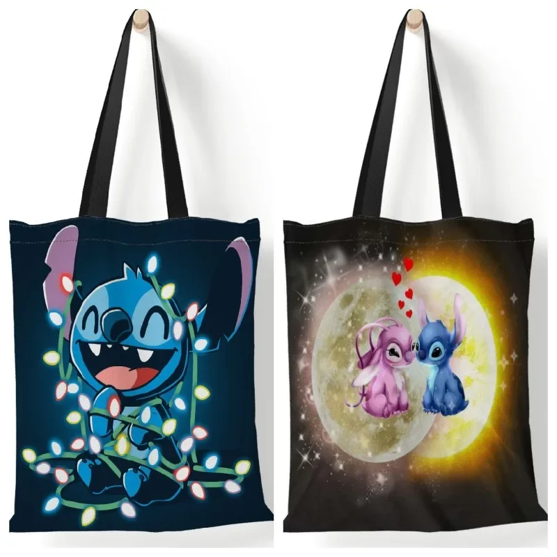 Disney Stitch Large Capacity Shopping Bags Tote Bags Anime Lilo and Stitch Women\'s Canvas Handbags  Girls Gifts  35x40cm