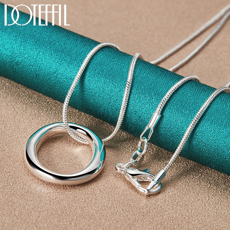 DOTEFFIL 925 Sterling Silver Round O Earring Necklace Bracelet Ring Set For Woman Man Wedding Engagement Party Fashion Jewelry