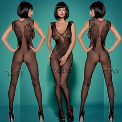 Erotic Open Crotch Bodystocking Lingerie Black Bodysuit Sexy Porn Sleeveless Underwear Women Body Crotchless Costume