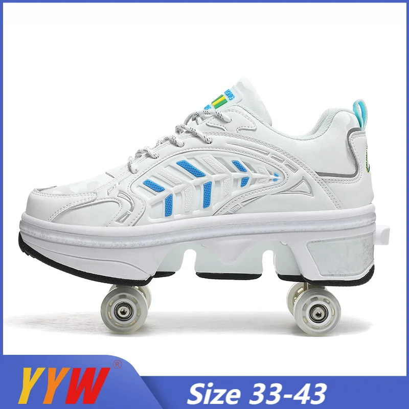 Deformation Parkour Shoes Four Wheels Rounds Of Running Shoes 2025 Casual Sneakers Unisex Deform Roller Shoes Skating Shoes