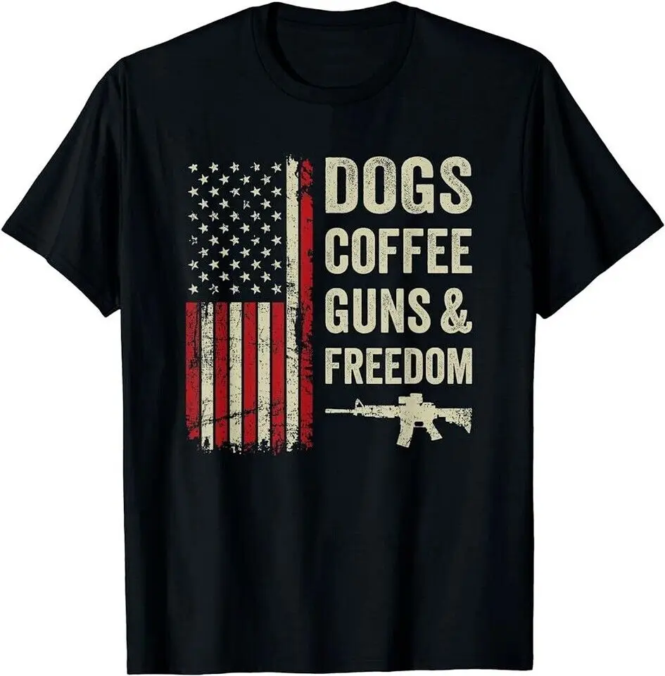 Dogs Coffee Guns & Freedom - Pro Guns USA Flag Funny Gun T-Shirt