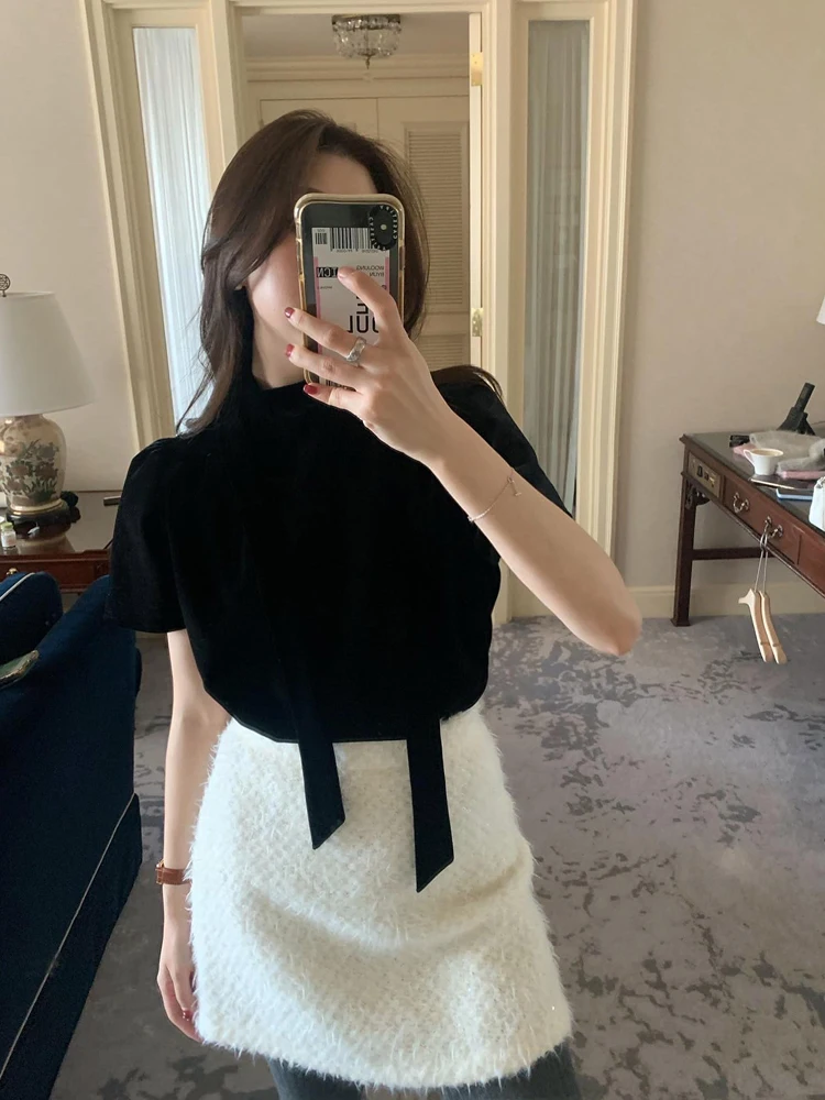 Camiseta de terciopelo ort Sve para mujer, ropa interior holgada ajustada con cuello alto, diseño de otoño e invierno, Top coreano Sle