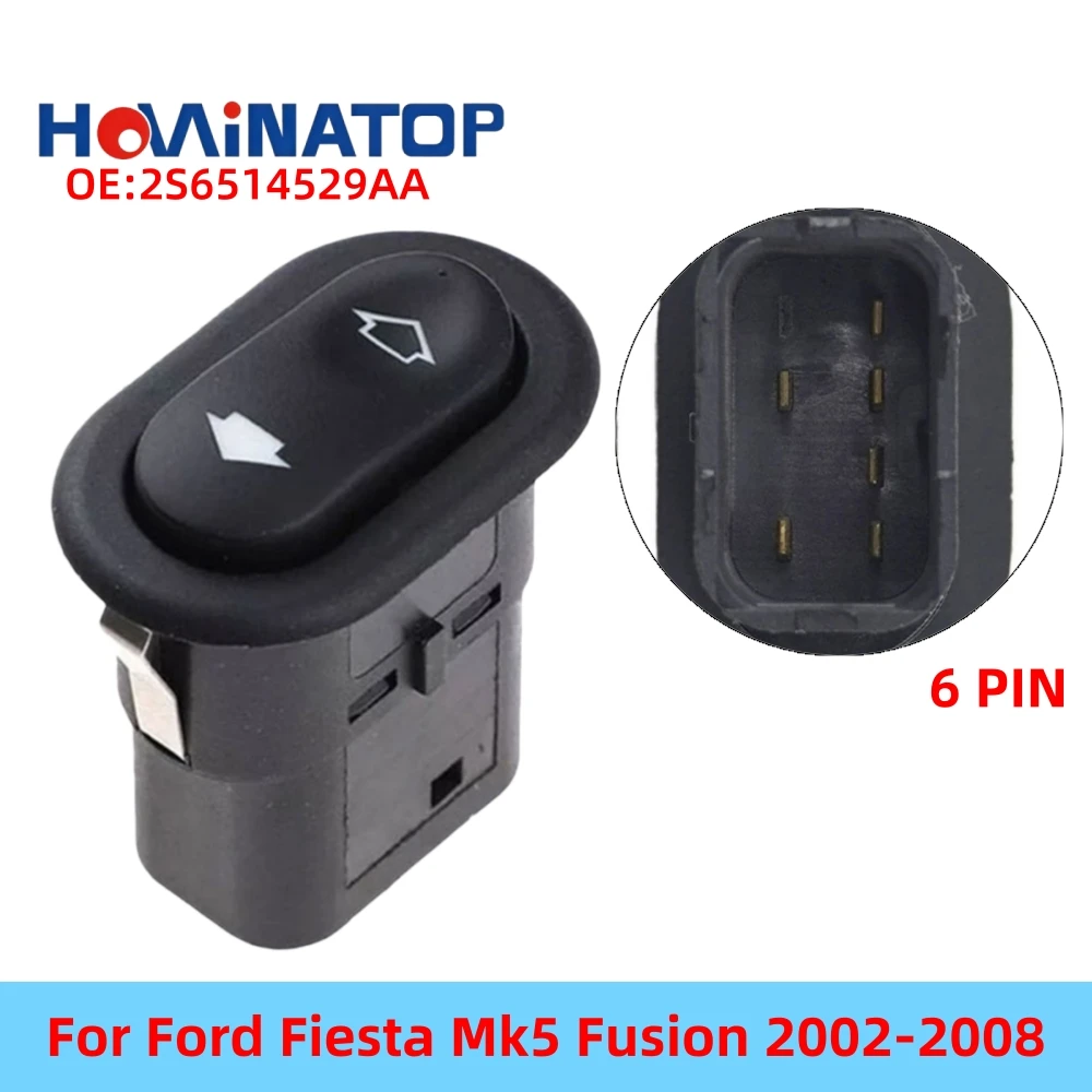 HOWINATOP 2S6514529AA Interrupteur de lève-vitre simple 6 broches avec rétroéclairage vert pour Ford Fiesta Mk5 Fusion 2002-2008 Remplacement OEM