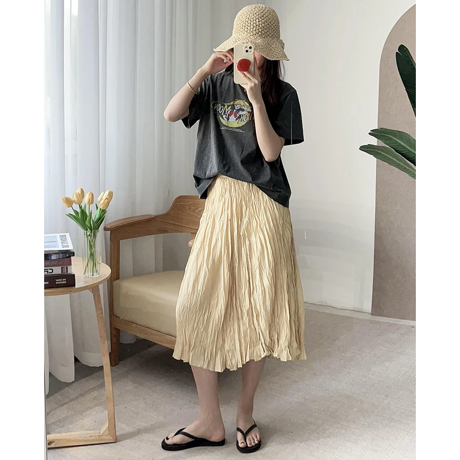 

Юбка с высокой талией для коррекции фигуры, модный дизайн, ранняя осень, универсальная женская юбка с эффектом складок, для прогулок, в стиле кэжуал