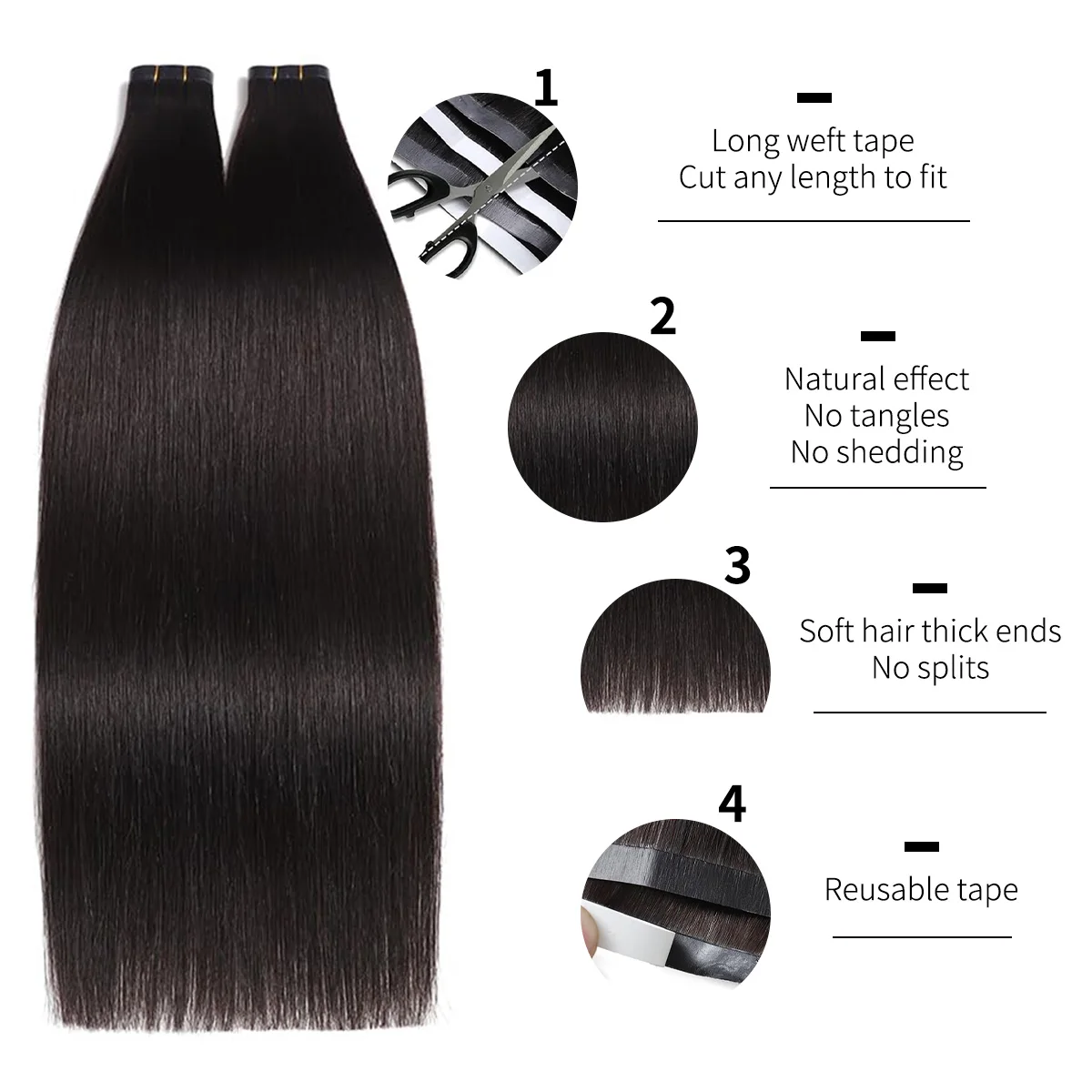 Tape Weft Hair Extensions 100% Straight Remy Human Hair 50g One Piece 80cm Wide Skin Weft Tape Hair Extensions For Salon Quality image 4