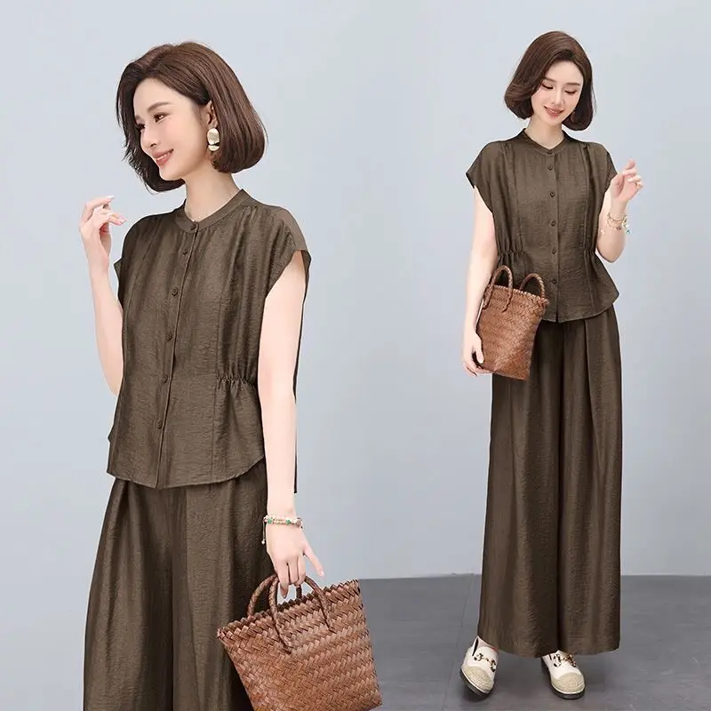 Casual Fashion Suit Women's Summer New Korean Loose Sportswear Sets Female Loose Cardigan Shirts Pant Thin Two-piece Set 4XL