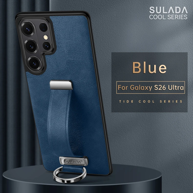 Hot Sales Sulada Finger Hand Grip Band Belt Strap Case For Samsung Galaxy S26 Ultra S25 Business PU Leather Ring Bracket Shell