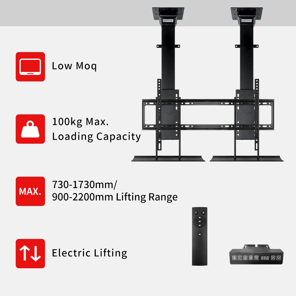 Big Size Dual Ceiling TV Lift TV Screen 85 96 100 120 Inch Motorized Drop Down TV Mount Heavy Duty