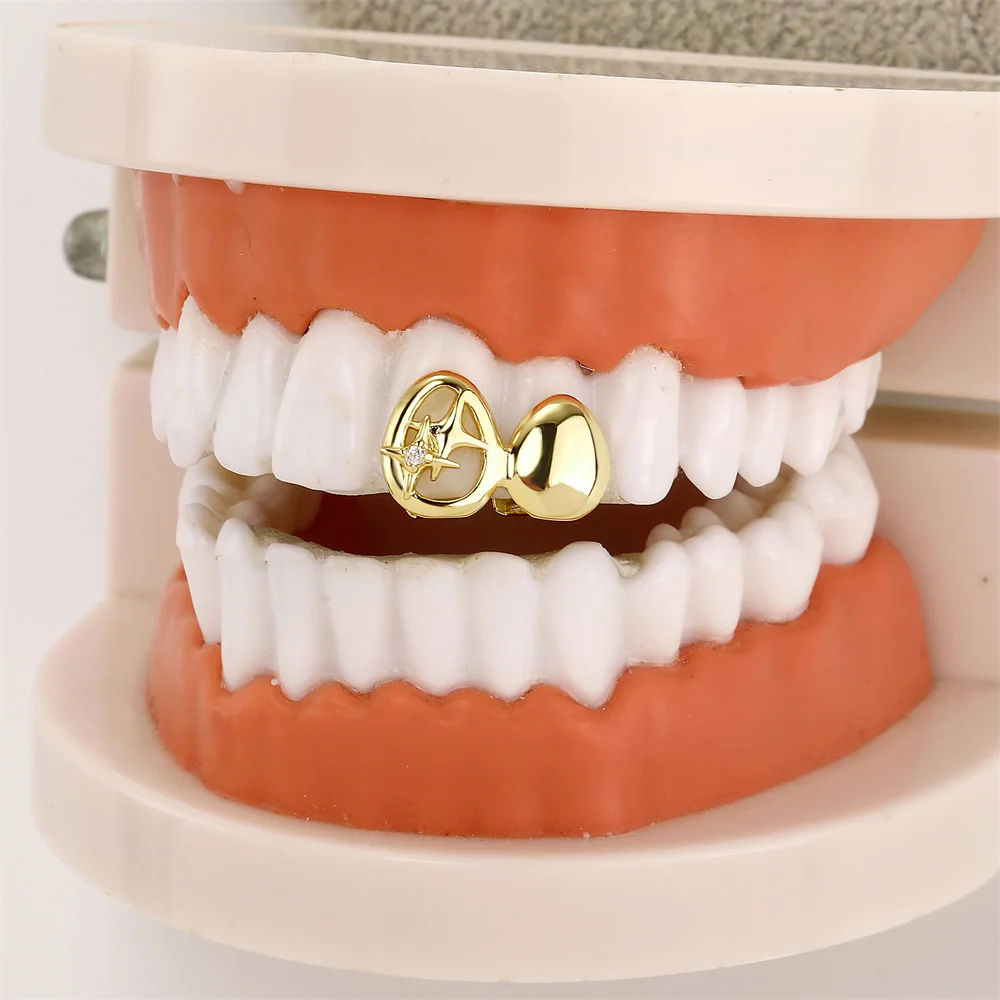 Anztilam Cross Teeth Grillz Iced Out Grill Tooth Men Women Hip Hop Grills Caps Brass Fashion Jewelry Free Shipping