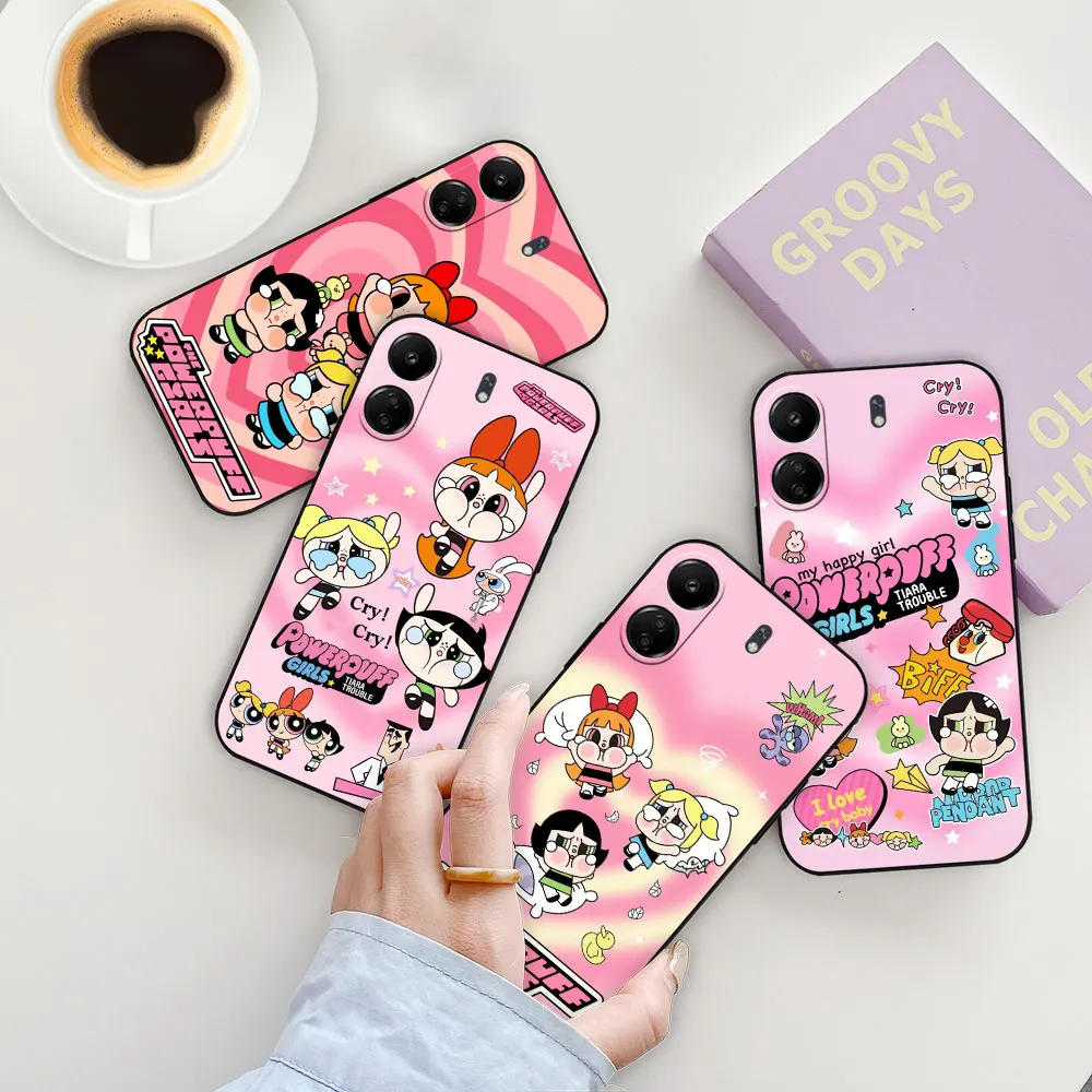 Cartoon The P-Powerpuff Girls Phone Case For Redmi 13C 12C 12 10 10C 9 C K60 K50 K40 K40S Ultra Gaming Pro Plus Black Soft Cover