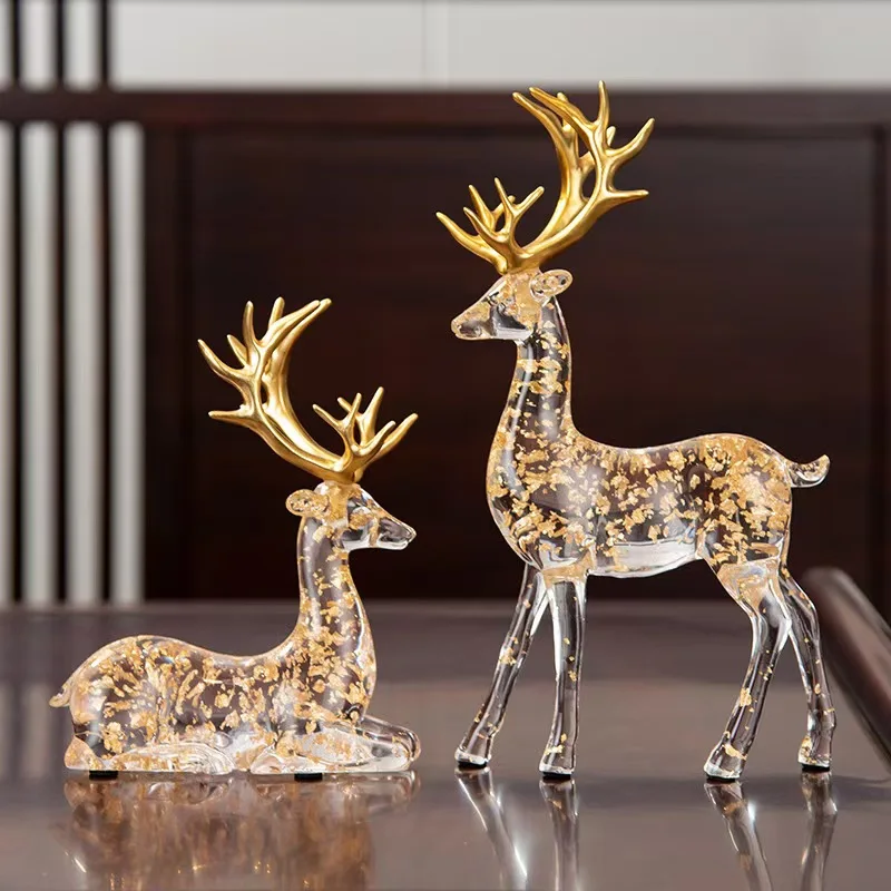 

Transparent gold foil elk ornaments high-end home living room wine cabinet TV cabinet housewarming Deer statue decorations