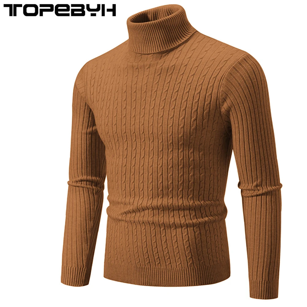 Men\'s Autumn and Winter High Neck Knit Sweater Slim Fit Long Sleeve Warm Solid Color Trend Sweaters