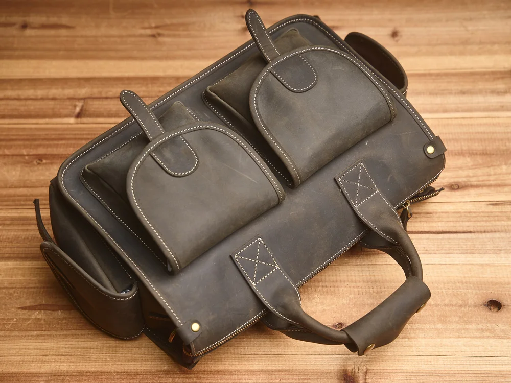 Nupugoo Vintage Echt leder Herren Aktentasche Umhängetasche verrückte Pferd Leder Handtasche mit 16-Zoll-Laptop – Detail 21