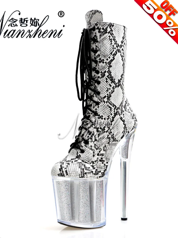 

Snake Print Pole Dance heels Shoes 20cm Stripper Heels Gothic Sexy Fetish Ankle booties 8Inch Platform Nightclub Lace Up Exotic