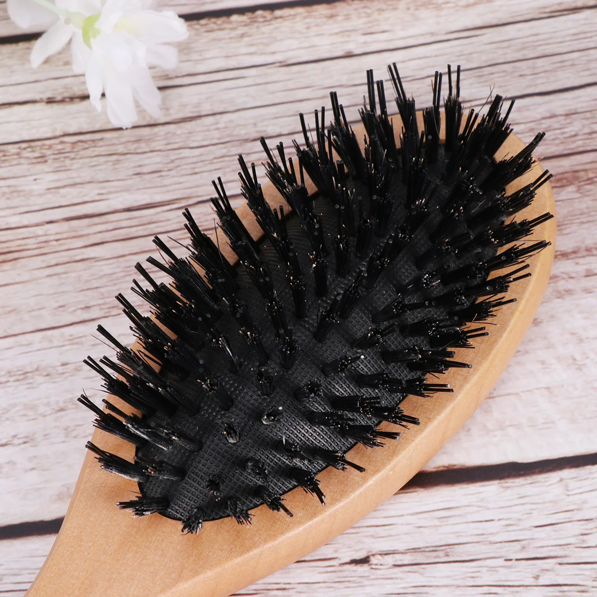 

1pc Comb Set Smooth Bristles Detangle Hair Painlessly Ergonomic Handle Wooden Massage Brush For Scalp Circulation