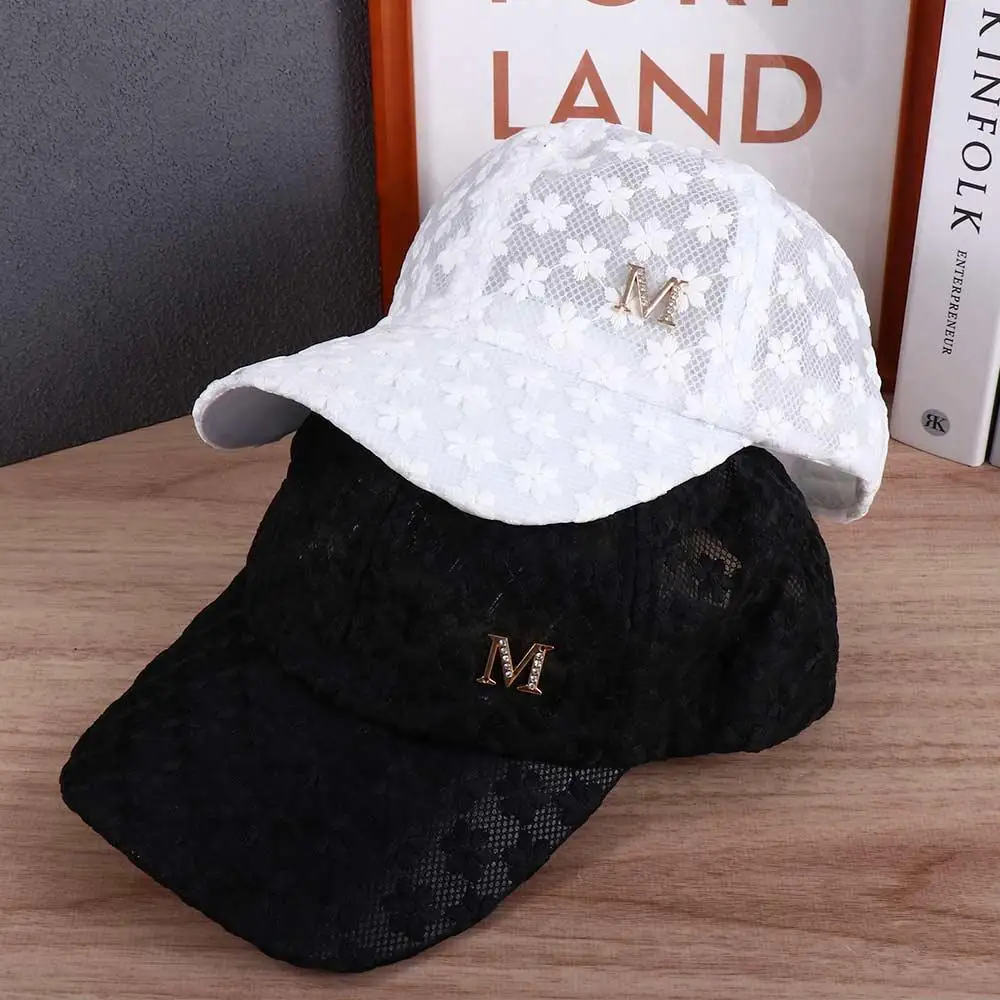 Korean Fashion Women\'s Lace Breathable Mesh Floral Hat Small Flower Baseball Caps Summer Cap Snapback Visor Cap