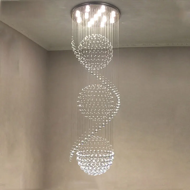 Moderncrystal Led Llight Staircase Home Decor Chandelier Lamp Stylish Hotel Project Villa Hall Long Double Suspension Luminaire