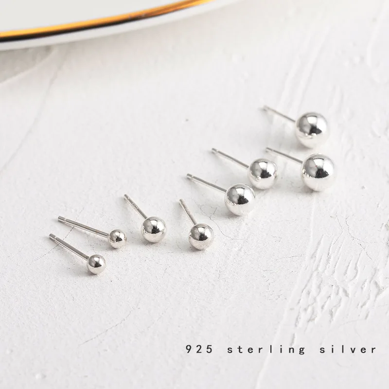 100% Real 925 Sterling Silver 2-5mm Tiny Round Ball Bear Earrings for Women Girls Jewelry Fashionable Birthday Gift