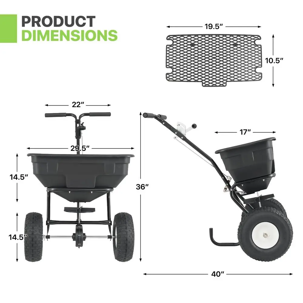 Zoutstrooier Walk Behind Push Lawn & Garden Broadcast Spreader Ice Melt Spreader Zaadstrooiers Groot gazon 125 pond capaciteit)