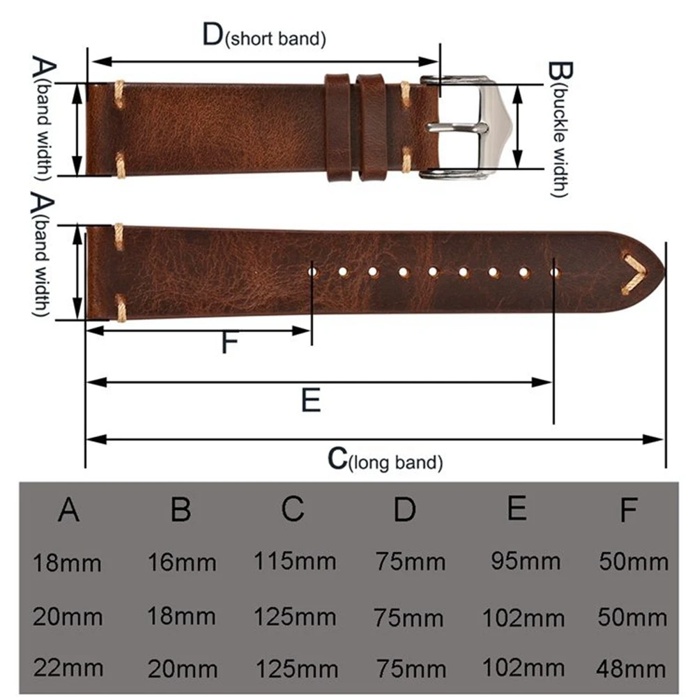 EACHE VAT Oil-waxed Genuine Leather Watch Straps Crazy Horse Leather Watch Bracelet 18mm 20mm 22mm Import