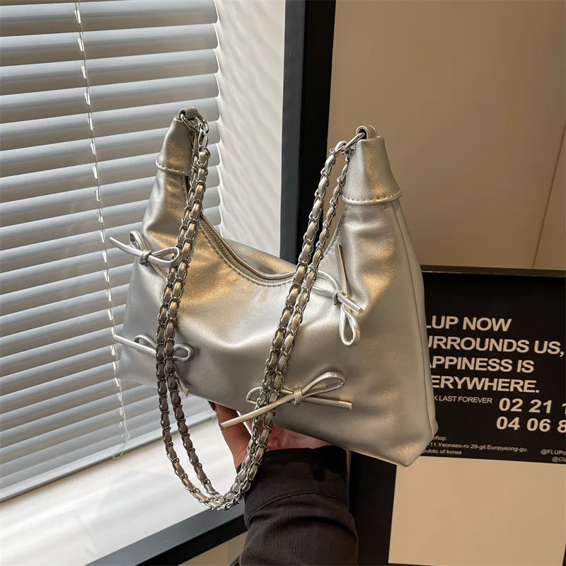 

Новинка 2023 года, корейская минималистичная женская сумка через плечо с цепочкой, кошелек под мышками, дизайн в форме полумесяца, универсальная ниша