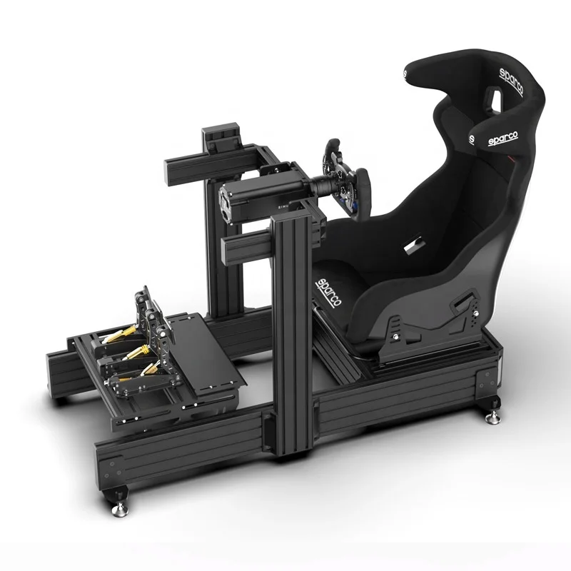 

Manufacture OEM aluminum profile racing seat gaming chair emulator cockpit black Sim rig cockpit drive car racing emulator