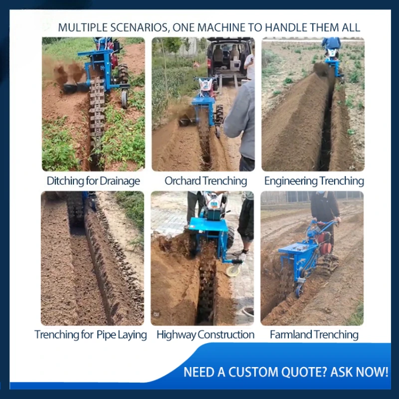 Walk Behind Chain Trencher Handheld Ditch Digger for Digging Inter Row Fertilizer Trenches in Olive and Nut Orchards