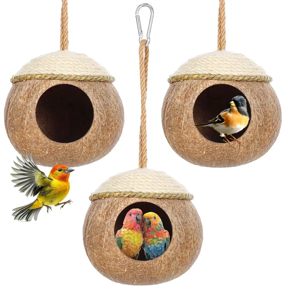 

Деревянный домик-укрытие для птиц, плетеный подвесной гнездовой комплекс для клеток, идеально подходит для попугаев, корелл, неразлучников, белок.