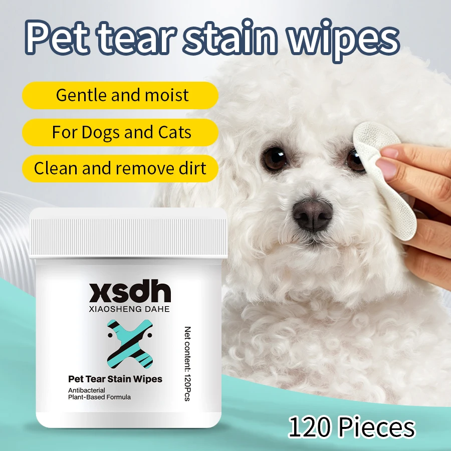 Pet Tear Stain Wipes 120Pcs Dog Cat Eye Cleaning Wipes Plant-Based Gentle Non-Irritating Remove Eye Dirt Discharge Antibacterial