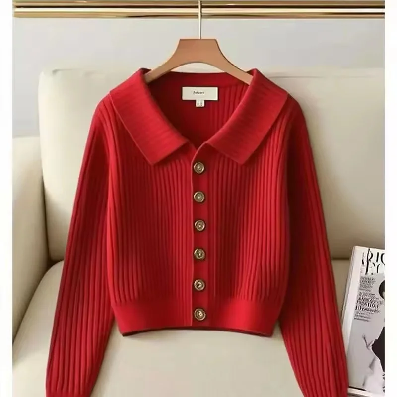 Herbst Winter Vintage Roten Pullover Strickjacke Jacke Frauen Kleidung Kurze einreiher Gestrickte Pullover Mantel Weibliche Casual Tops