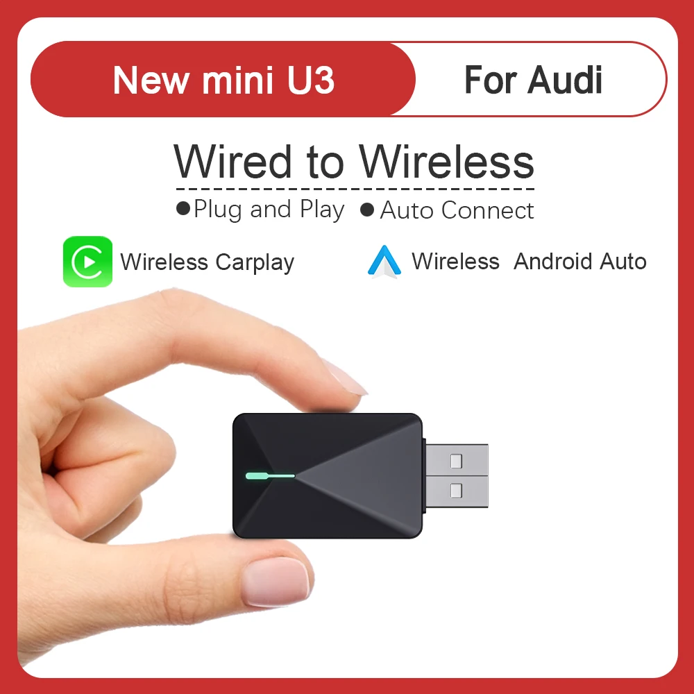Audi Mini U3 Smart Box Wireless Carplay Dongle Plug&Play Android Auto Adapter OTA Upgrade For Car Wired CP/AA to Wireless CP/AA