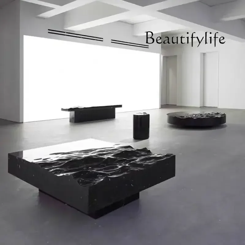 

NEW N Light luxury minimalist ocean wave shape imitation marble zen round tea table