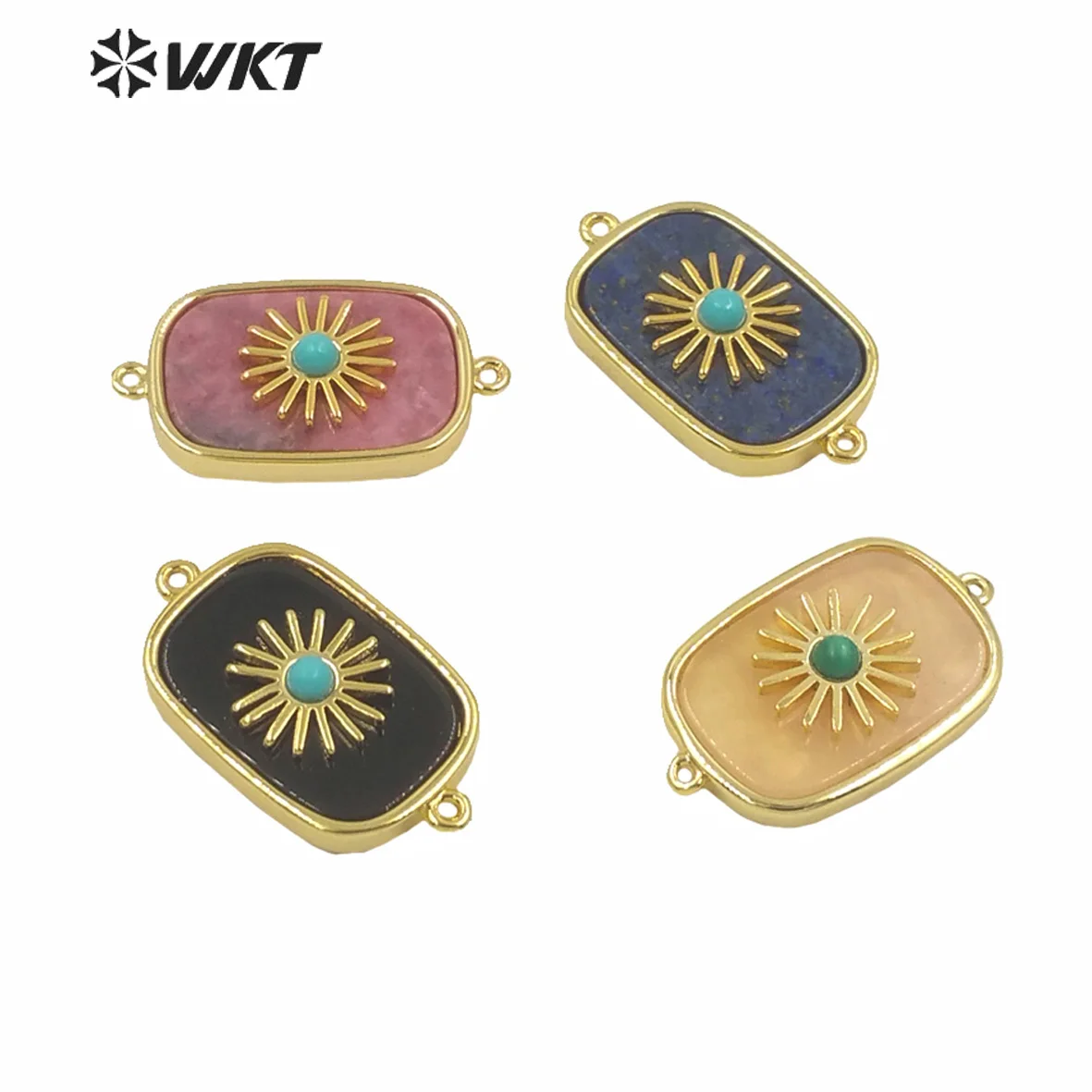 WT-C297 Wholesale New Square Natural Jewelry Magritte Gold Bezel Necklace For Lady Beautiful Precious Stone Fine Connectors