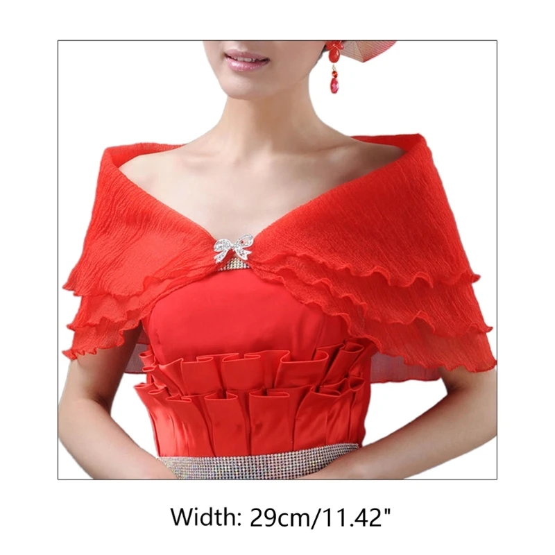 ZB91 Bridal Layered Ruffles Bolero Solid Color Tiers Wedding Shawl Shrug Wrap for Rhinestone Bowknot Off Shoulder Prom Capele