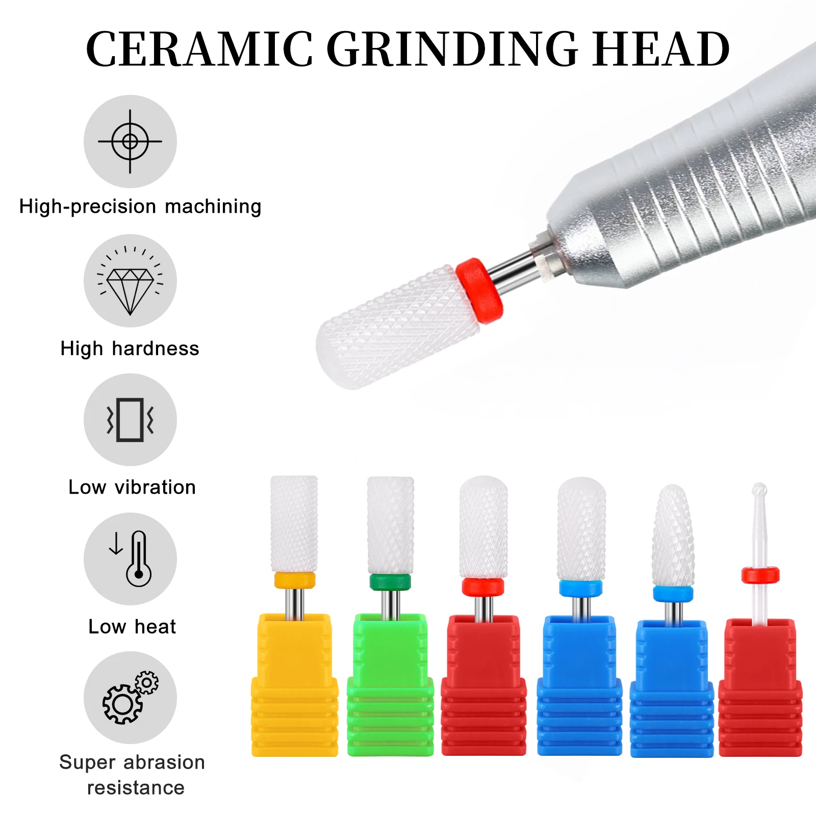 Juego de cabezales de molienda de cerámica, brocas para pulir cutículas, adecuadas para herramientas eléctricas rotativas Dremel, accesorios para uñas Dremel, 6 uds.