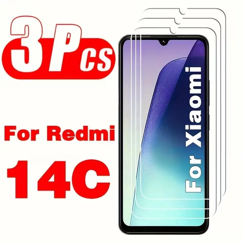 3 pièces verre trempé pour Xiaomi Redmi 14C Film de protection d'écran avant 14C