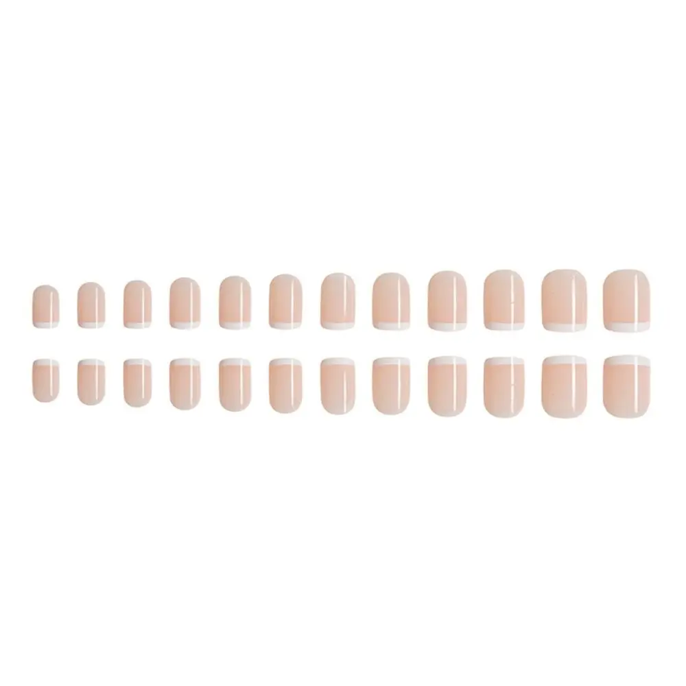 

Fashion Short Round False Nails French Full Cover Fake Nails Detachable White Edge Nail Tips for Salon