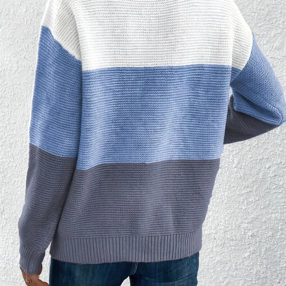 Loose Casual Knitted Pullover Sweater Women Autumn Winter Long Sleeve Crew Neck Soft Colorblock Trendy Stylish Daily Top