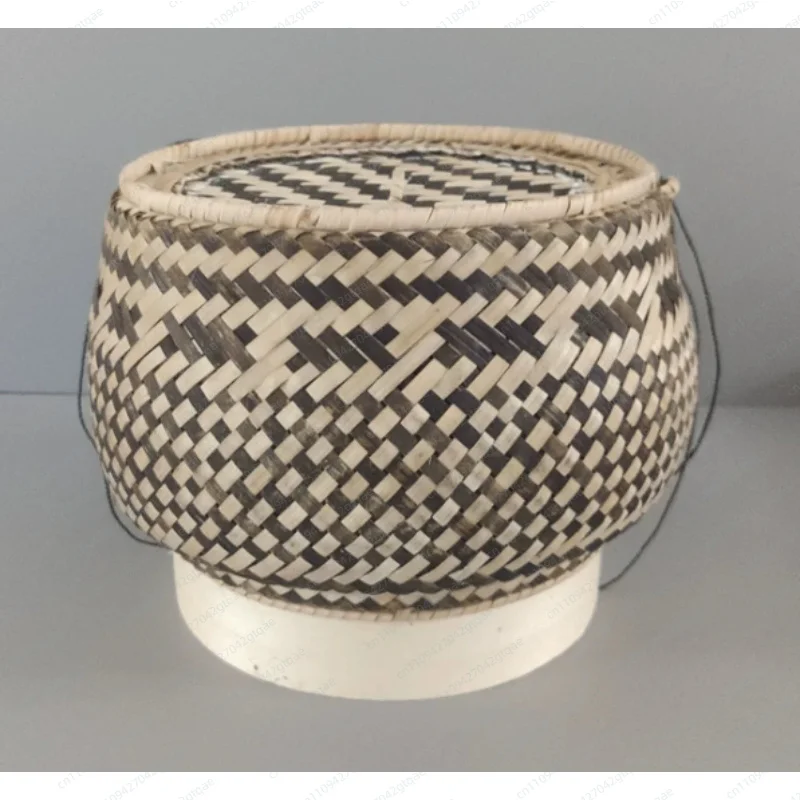 Handmade Bamboo Woven Rice Basket Thai Lao Sticky Rice Container Tea Storage Box Traditional Home Decor Ornament