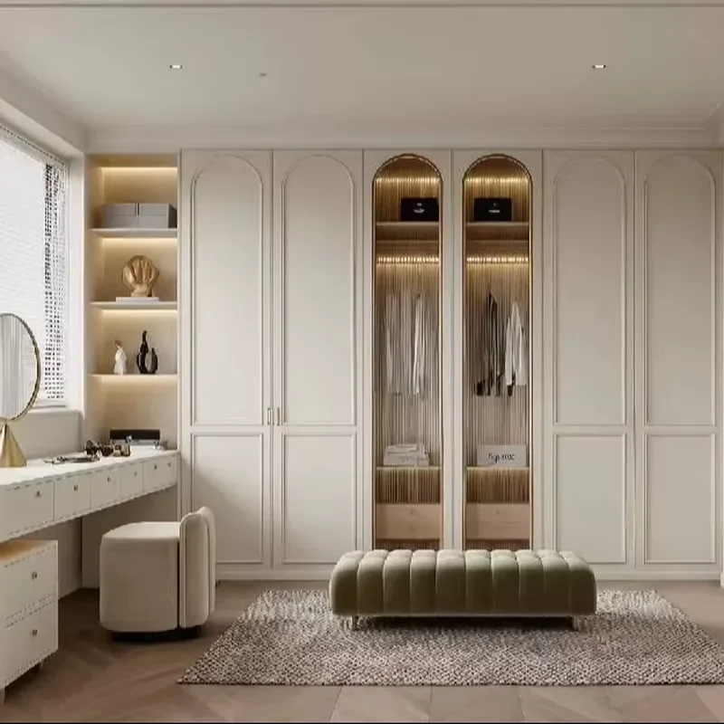 Freestanding Traditional Bedroom Wardrobe | Independent Walk-in Closet with Vanity | Free 3D Design Service for Hotel Use